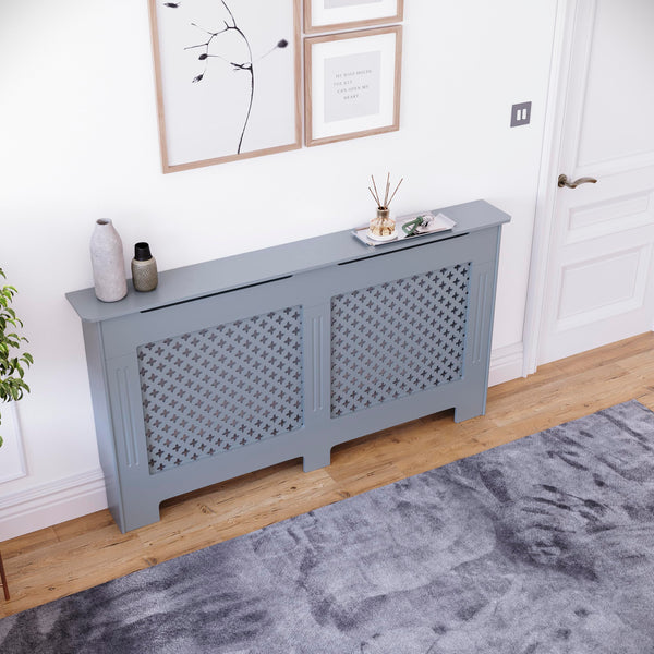 Vida Designs Oxford Radiator Cover – Traditional Cross Pattern, Olive Grey, MDF, Modern Painted Finish, Heat Efficient, Small, (H 82 x W 78 x D 19 cm)