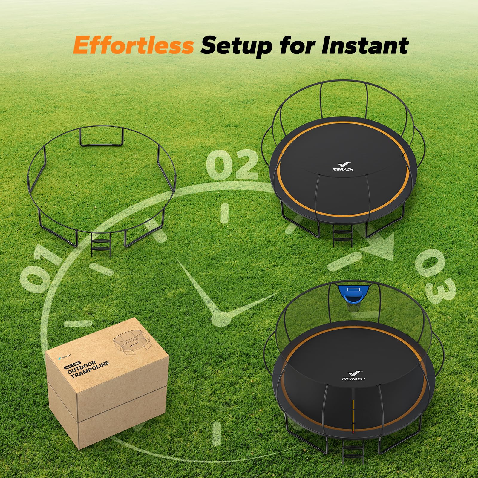 MERACH Trampoline 10ft/12ft/14ft/16ft, Outdoor Large Trampolines with Safety Net & Basket Ball, Max Load 330lb Rebounder Trampoline for Adults Family