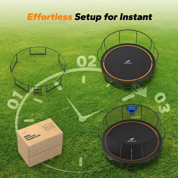MERACH Trampoline 10ft/12ft/14ft/16ft, Outdoor Large Trampolines with Safety Net & Basket Ball, Max Load 330lb Rebounder Trampoline for Adults Family