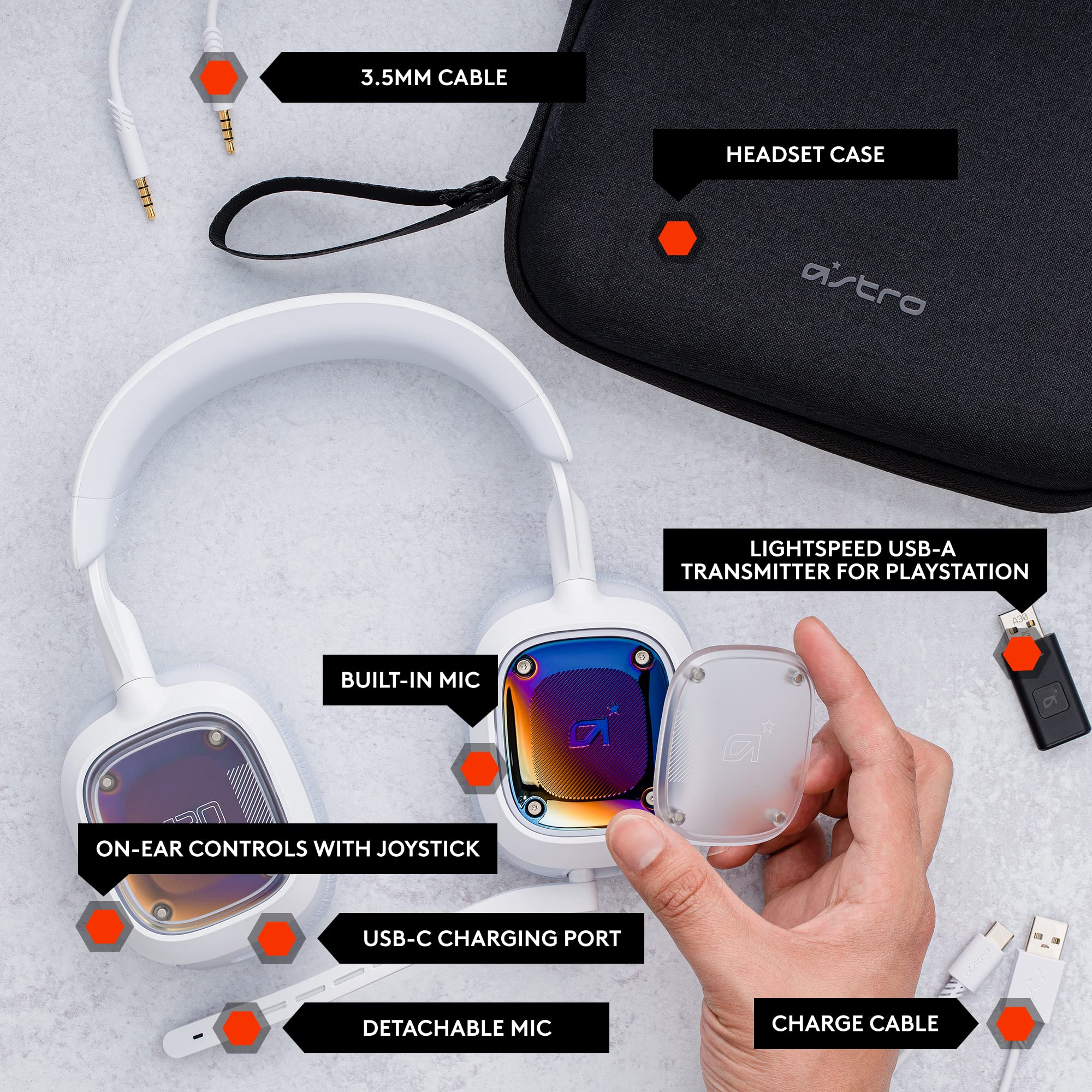 Logitech G Astro A30 LIGHTSPEED Wireless Gaming Headset, Bluetooth enabled, Dolby Atmos, Detachable Boom, 27h battery, USBC charging, for PS5, PS4, Xbox, Nintendo Switch, PC, Android - White