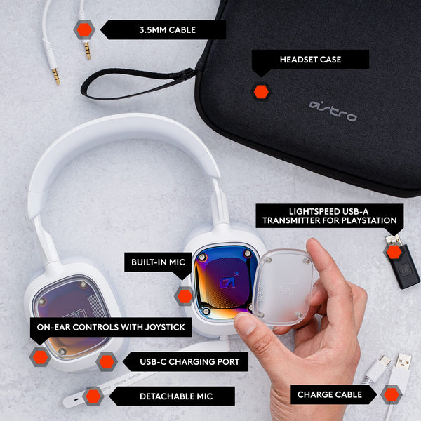 Logitech G Astro A30 LIGHTSPEED Wireless Gaming Headset, Bluetooth enabled, Dolby Atmos, Detachable Boom, 27h battery, USBC charging, for PS5, PS4, Xbox, Nintendo Switch, PC, Android - White