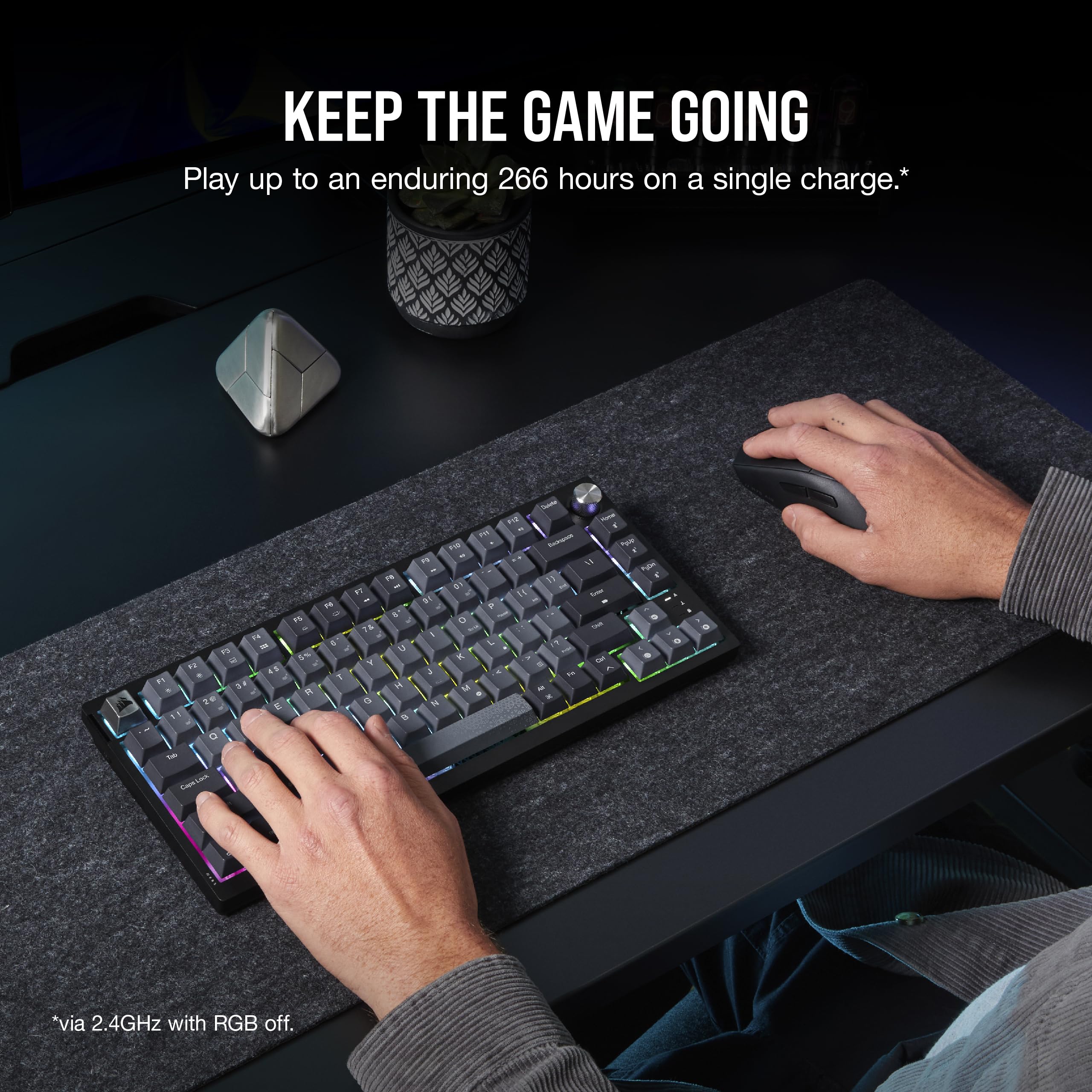 Corsair K65 PLUS WIRELESS 75% RGB Hot-Swappable Mechanical Gaming Keyboard – Pre-Lubricated MLX Fusion Tactile Switches – Dual-Layer Sound Dampening – PBT Keycaps – QWERTY UK – Black