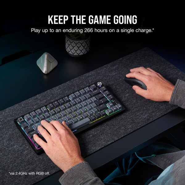 Corsair K65 PLUS WIRELESS 75% RGB Hot-Swappable Mechanical Gaming Keyboard – Pre-Lubricated MLX Fusion Tactile Switches – Dual-Layer Sound Dampening – PBT Keycaps – QWERTY UK – Black