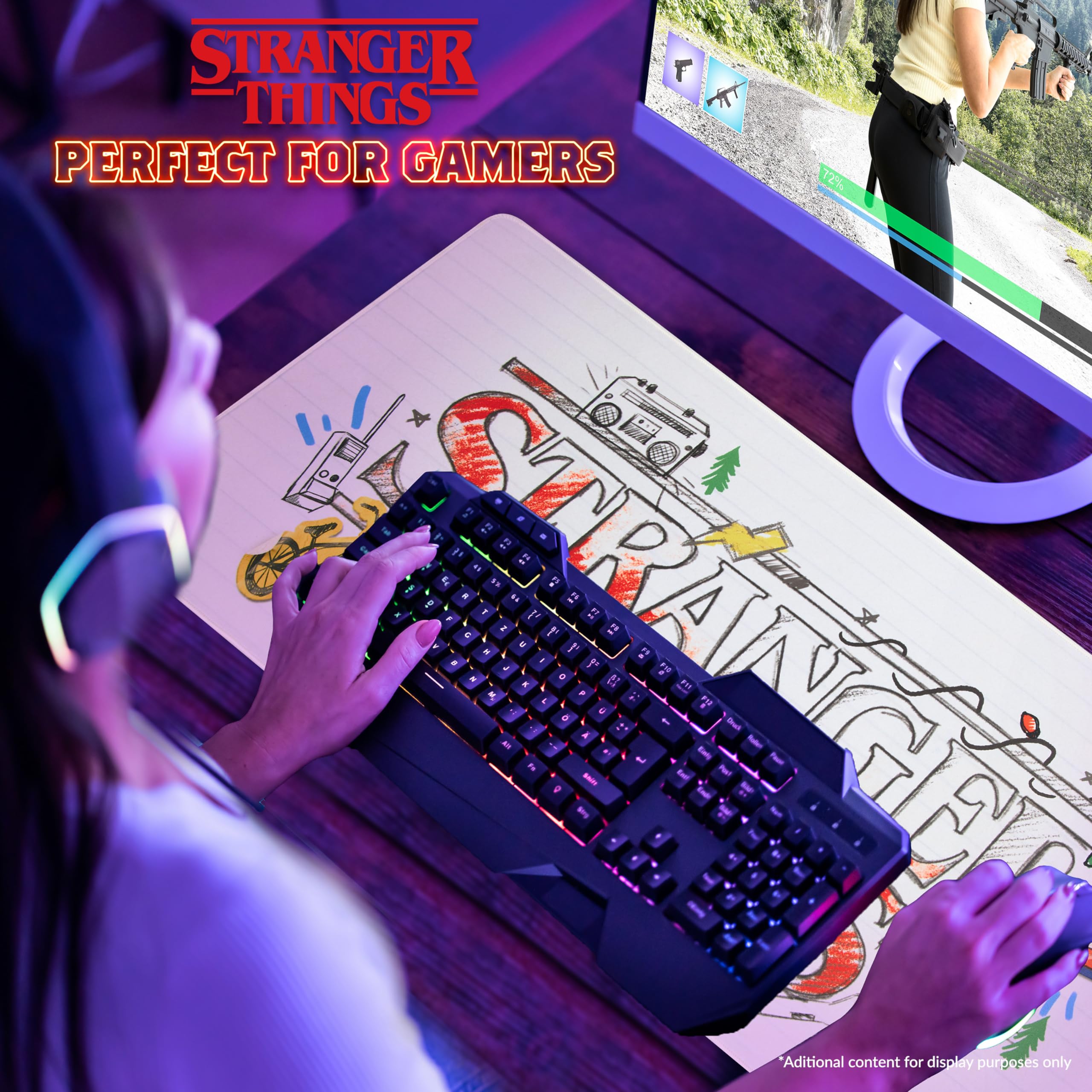 Stranger Things Desk Mat Large Mouse Mat 80 x 36 cm Desk Protector Mat PC Laptop Keyboard and Mouse Mat Gamer Gifts (White)