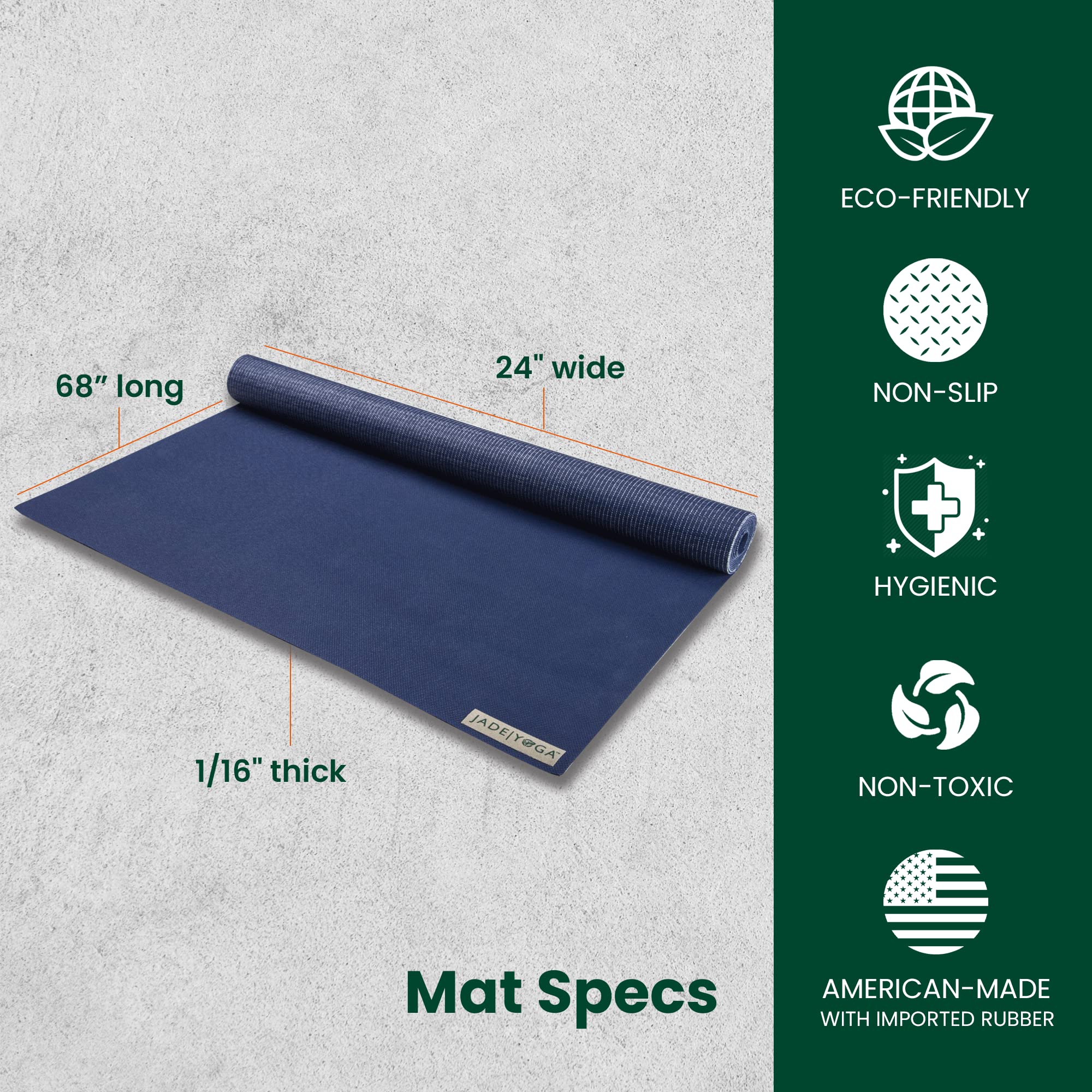 JADE YOGA Mat Yoga Travel Midnight Blue .0625In X 68In, 1 EA