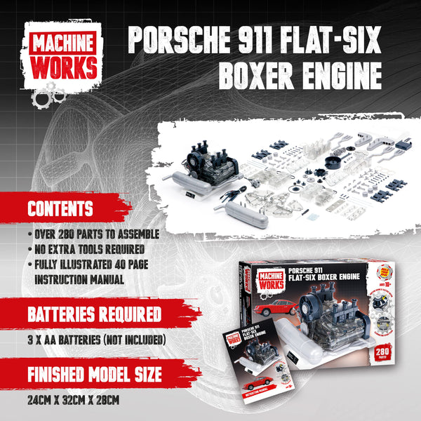 Machine Works Build Your Own Porsche 911 Boxer Engine Toy - Replica Model Building Kit - Features Sounds and Illumination, 280+ Pieces, 10+ Years