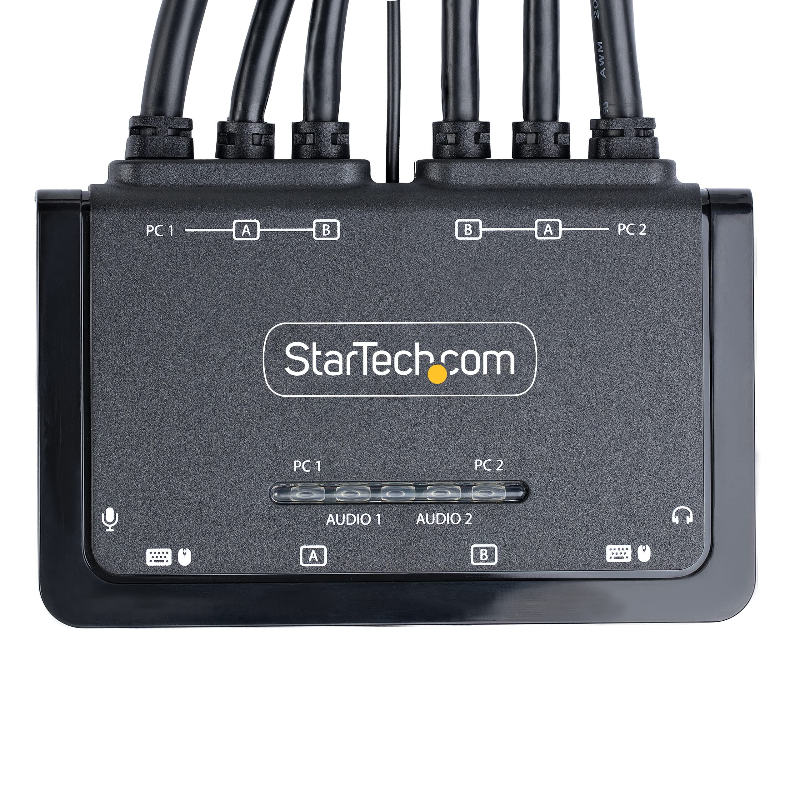 StarTech.com 2-Port Dual-Monitor DisplayPort Cable KVM Switch, 4K 60Hz, Compact KVM with 5ft/1.5m USB-A/DisplayPort/Audio Integrated Cables, Bus Powered, Remote/Hotkey Switching (C2-DD46-UA2-CBL-KVM)