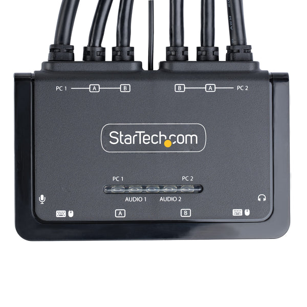 StarTech.com 2-Port Dual-Monitor DisplayPort Cable KVM Switch, 4K 60Hz, Compact KVM with 5ft/1.5m USB-A/DisplayPort/Audio Integrated Cables, Bus Powered, Remote/Hotkey Switching (C2-DD46-UA2-CBL-KVM)