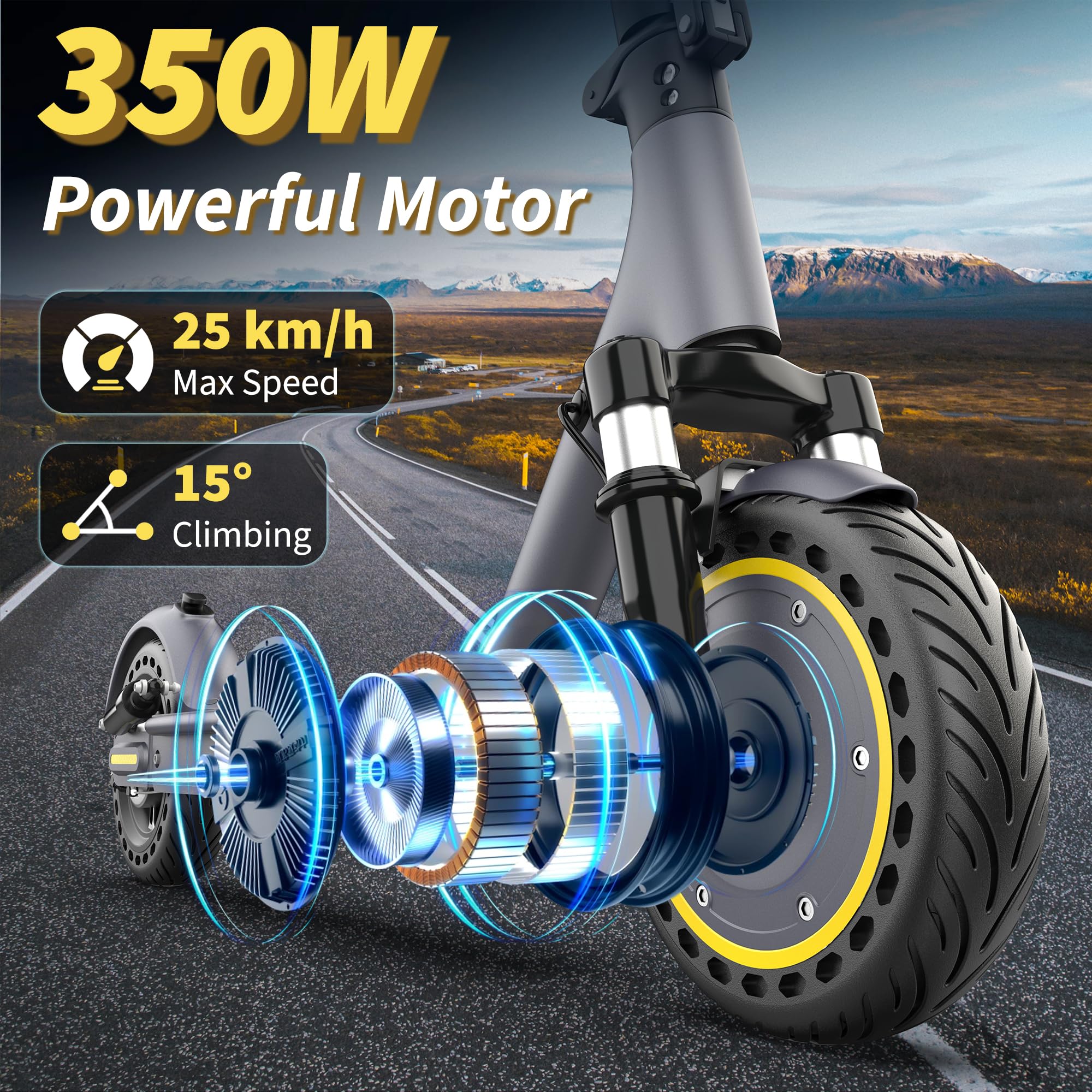 Electric Scooter, Electric Scooter Adult 350W with 25-35KM Range, Max Speed 25KM/H, 8.5" Solid Tire, Double Braking System for Adults and Teens