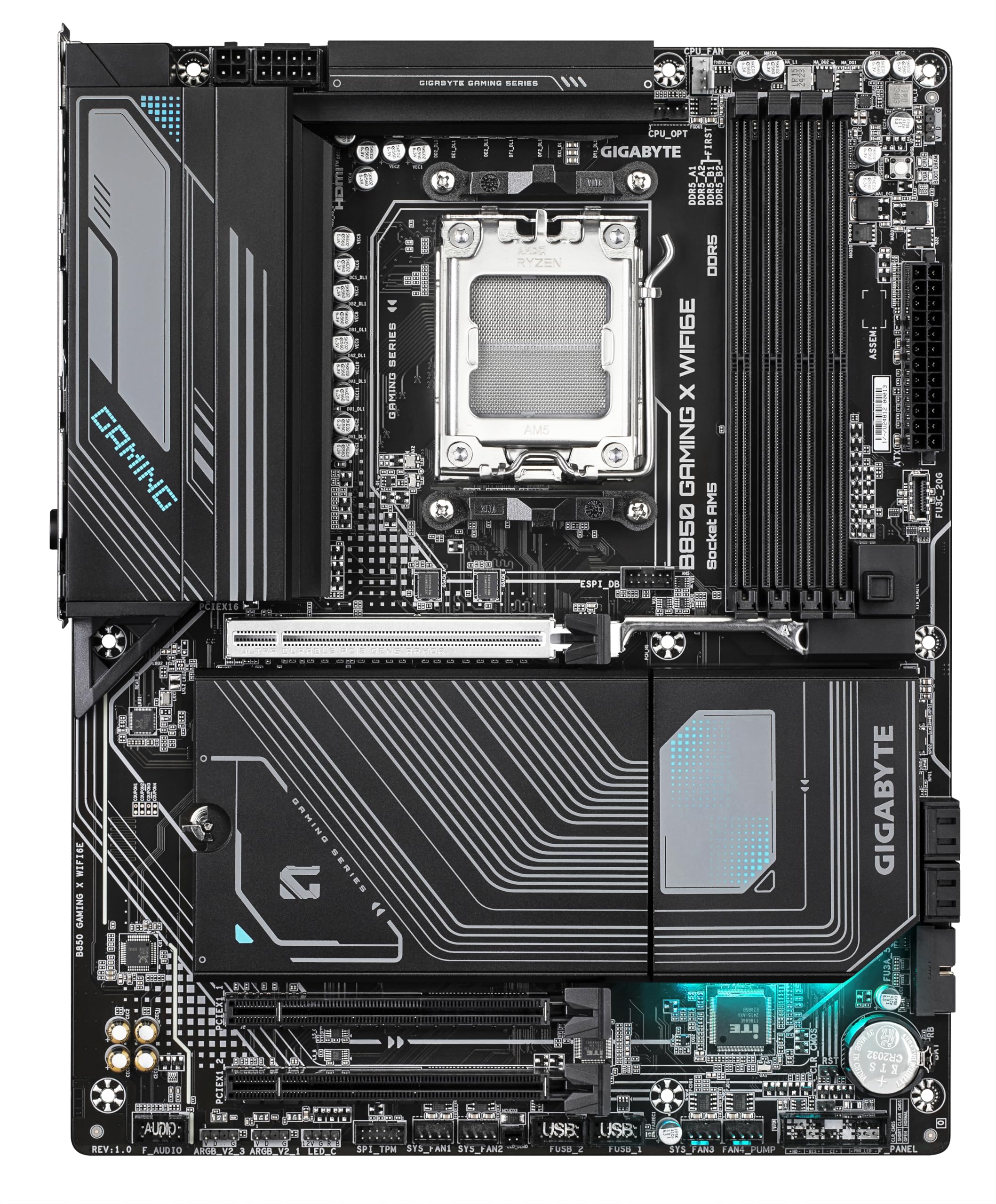 GIGABYTE B850 AORUS ELITE WIFI7 Motherboard - AMD Ryzen 9000 Series CPUs, 14+2+2 Phases Digital VRM, up to 8200MHz DDR5 (OC), 1xPCIe 5.0 + 2xPCIe 4.0 M.2, 2.5 LAN, WIFI 7, USB 3.2 Gen 2x2