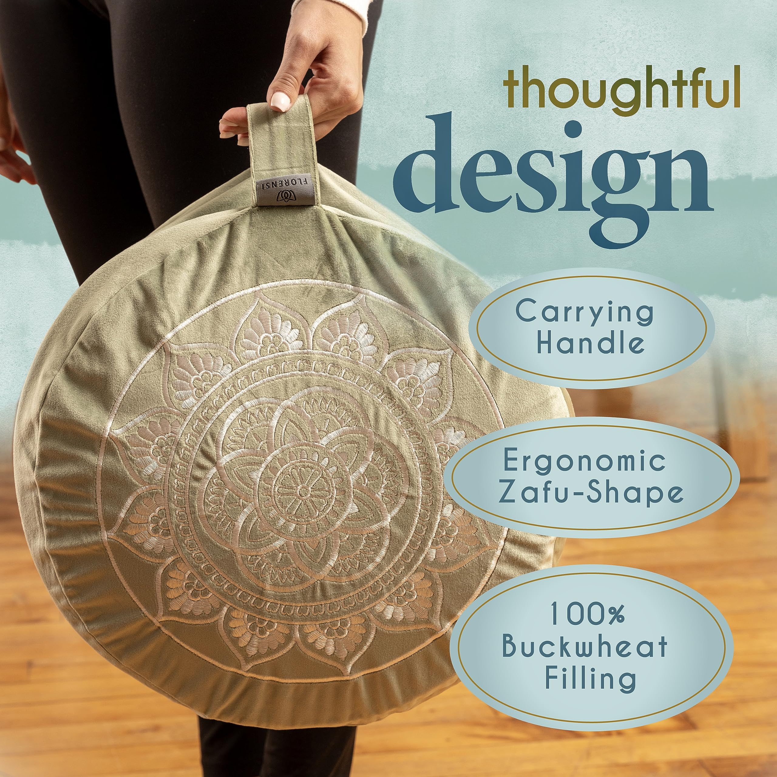 Florensi Meditation Cushion with Lavender Sachet - Comfortable Floor Pillow - Traditional Tibetan Meditation Pillow with Velvet Cover - Large Floor