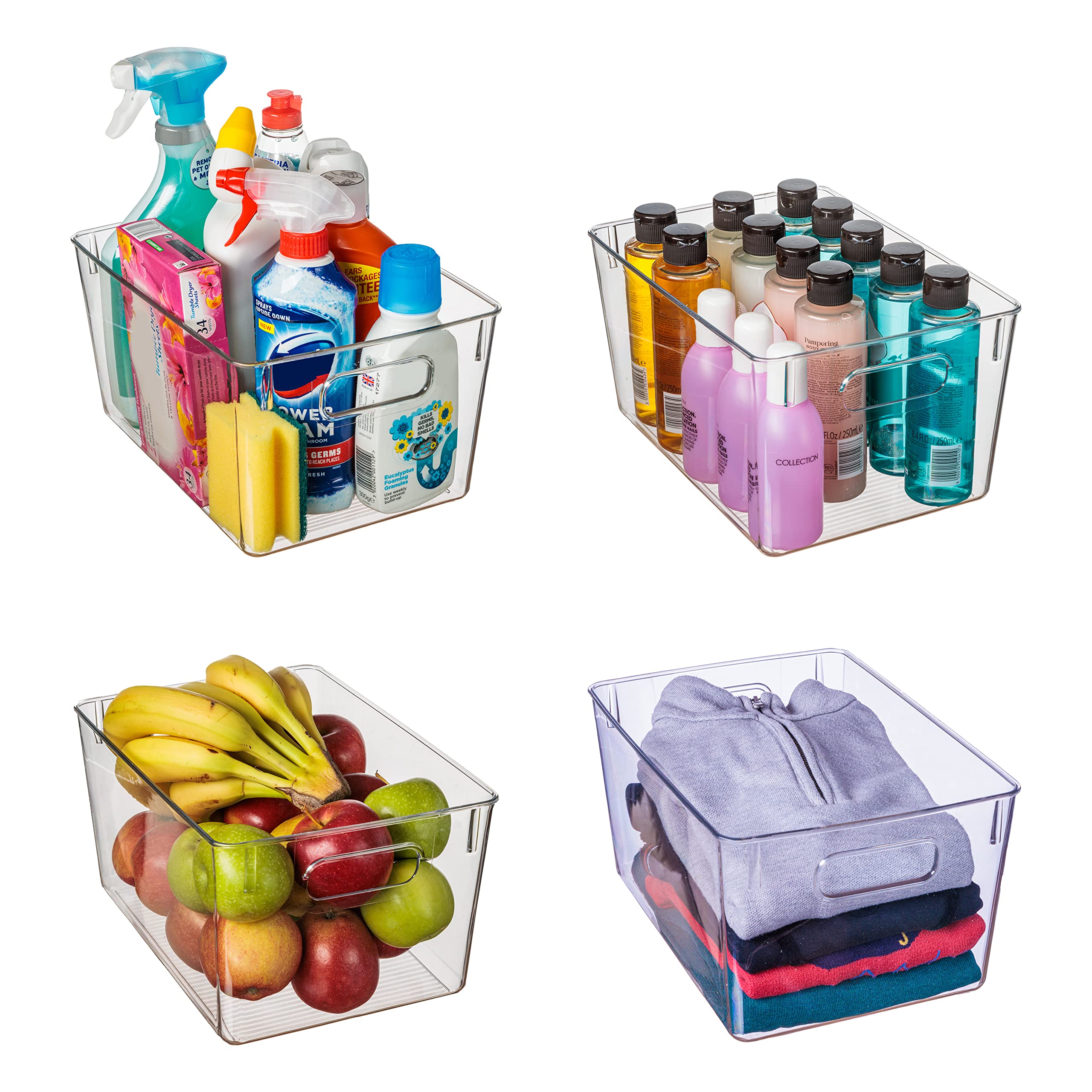 Amtido Clear Plastic Storage Bins for Fridge, Cupboard, Pantry, and Kitchen - Versatile Organisers for Food, Fruit, Vegetable, Cleaning Products, and