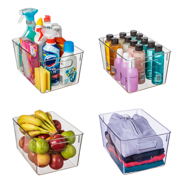 Amtido Clear Plastic Storage Bins for Fridge, Cupboard, Pantry, and Kitchen - Versatile Organisers for Food, Fruit, Vegetable, Cleaning Products, and