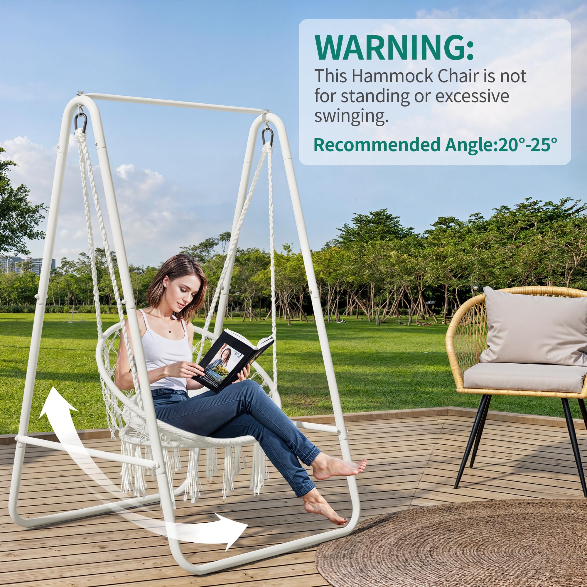 YITAHOME Hanging Chair with Stand, 85x92x153cm Hammock Swing Chair with Cushion, Heavy-Duty Steel Hammock Stand with 100kg Capacity for Living Room,