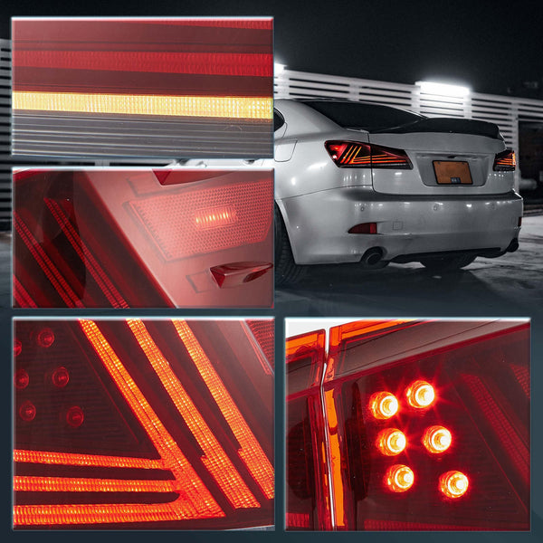 VLAND LED Taillights Fit for Lexus IS250 IS350 2006-2012 Rear Lights withSequential Turn Signal, Smoked