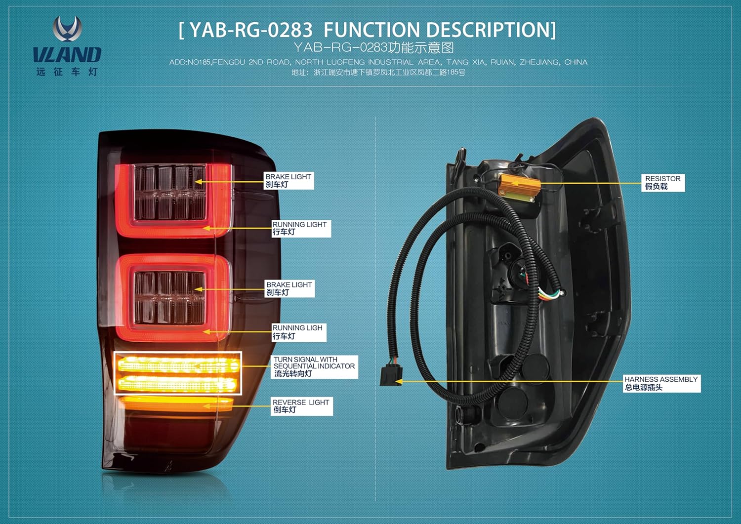 VLAND LED Tail Lights for Ranger T6 T7 T8 XL XLT Wildtrak 2012-2018 Rear Lights Lamp Assembly with Sequential Indicator (12-18 Somked)