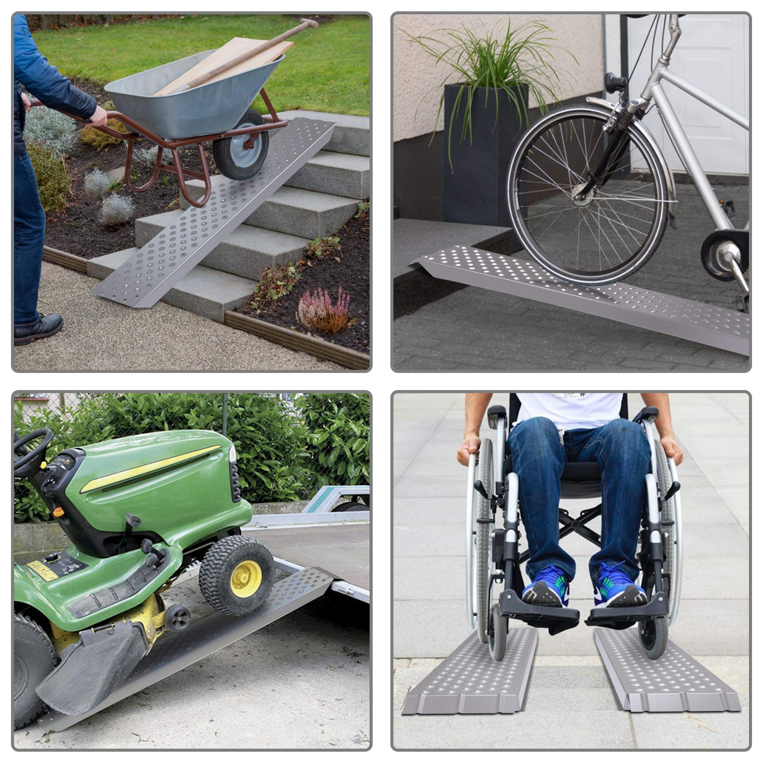 VOUNOT® Loading Ramps, Set of 2 Heavy Duty Steel Ramps, for Van, Lawnmower, ATV, Quad Motorcycle, Capacity 400 kg, 160 x 23 x 5 cm