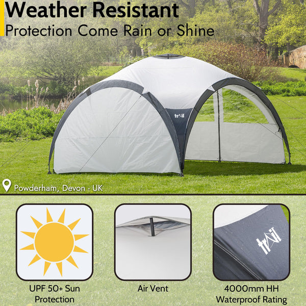Trail Dome Gazebo with Sides, Portable Steel Pole Shelter, Outdoor Event Camping Garden, 4 Walls, 2 with Doors & Windows, UPF50+ Sun Protection, 4000mm Waterproof, Vent, Bag (3.5m x 3.5m x 2.25m)