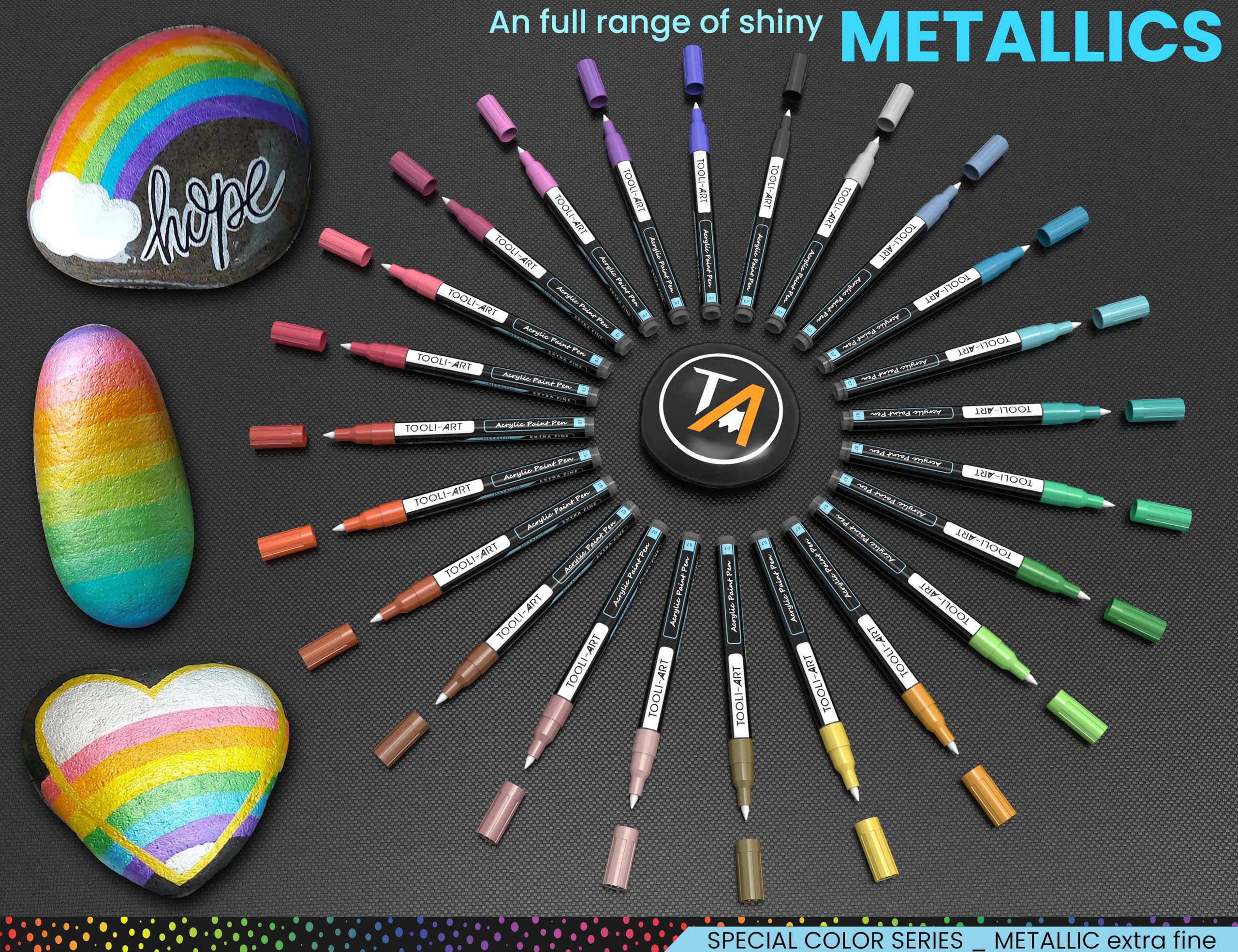24 Metallic Acrylic Paint Markers Paint Pens Set 0.7mm Extra Fine Tip For Rock Painting, Glass, Mugs, Wood, Metal, Canvas, DIY Projects, Outlining,