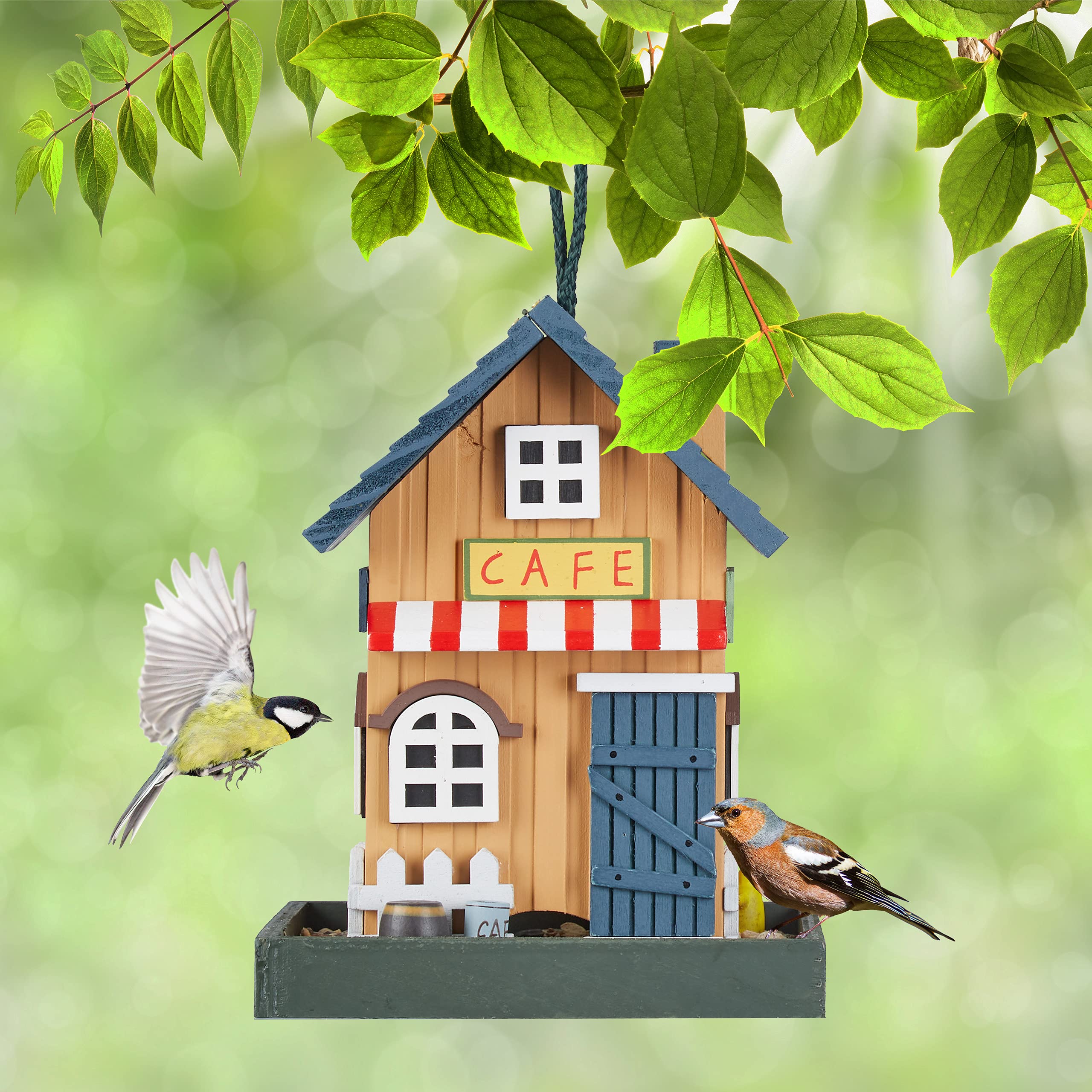 Relaxdays House, Feeding Station for Wild, Hang up, 18x18x23.5cm, Bird Feeder Made of Wood, Colourful, 23.5 x 18 x 18 cm