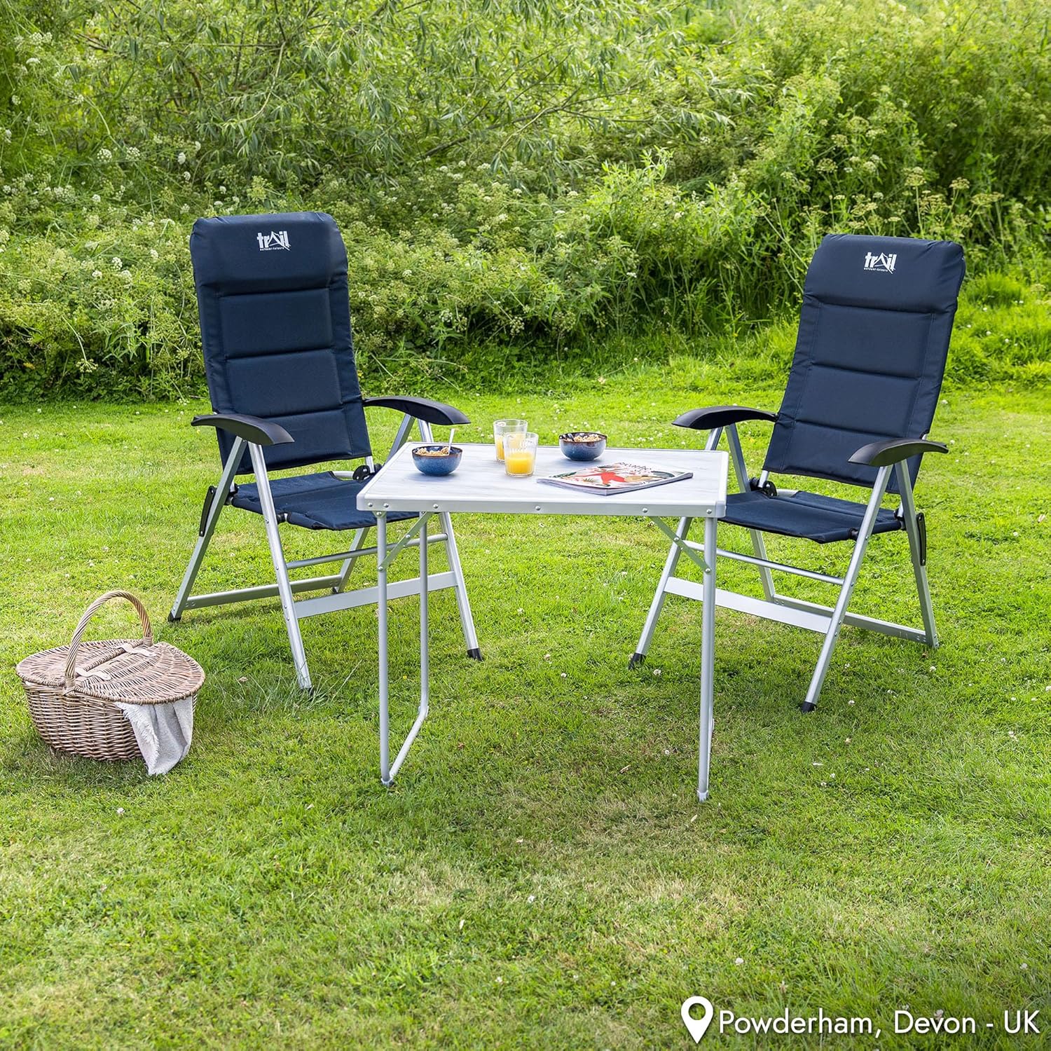 Trail Portable Folding Camping Table, Outdoor Garden Picnic Fishing Festival Beach, Heavy Duty Tubular Steel Legs, Water Resistant Laminate Top, Lightweight with Handle (L80cm x W60cm x H67cm / 3.5kg)