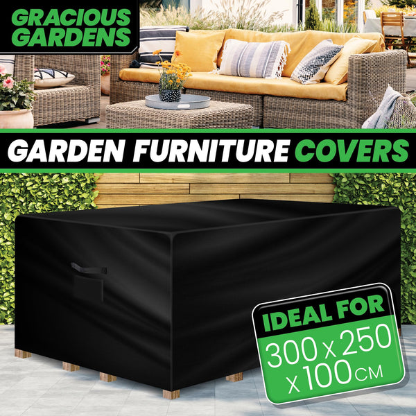 Gracious Gardens Rectangular Garden Furniture Covers Waterproof 300x250x100cm, Oxford Fabric Outdoor Table, Patio & Rattan Garden Furniture Covers,