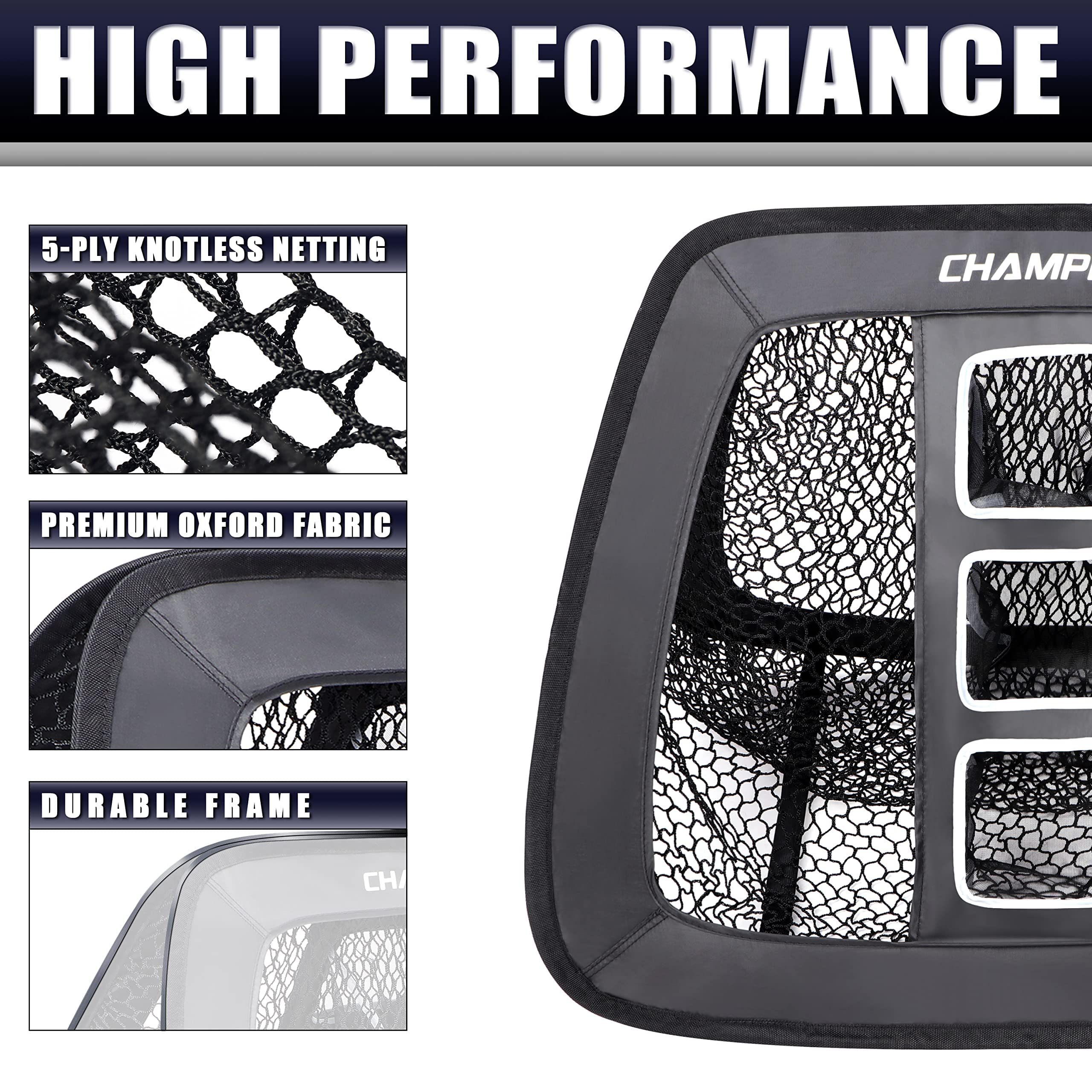 CHAMPKEY Double Sided Golf Chipping Net with Golf Hitting Mat | Come with 12 Foam Golf Balls | 5 Ply-Knotless Netting Chipping Net and Heavy Duty