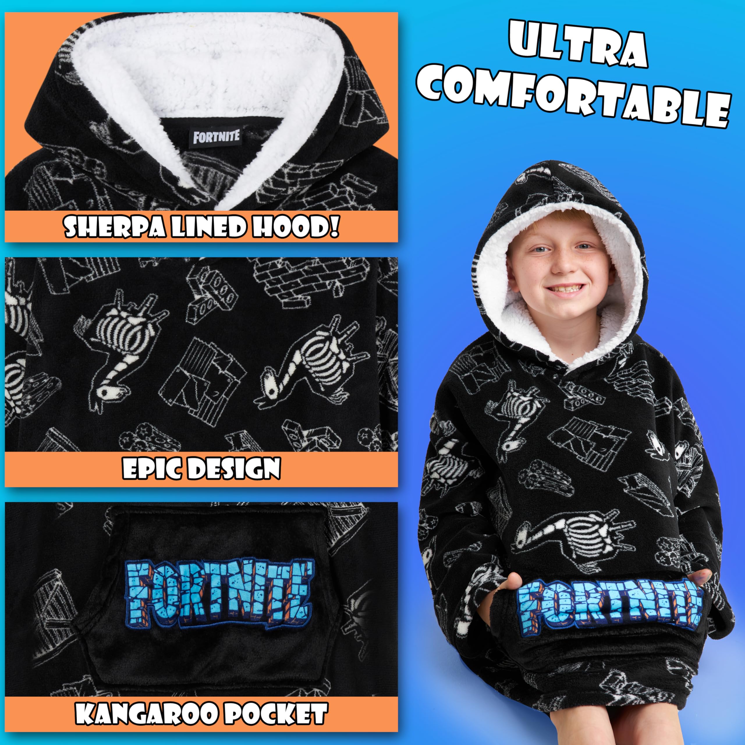 Fortnite Oversized Hoodie Blankets for Boys Fleece Extra Long Warm Wearable Hooded Poncho for Kids and Teens 14+, Gamers Gifts