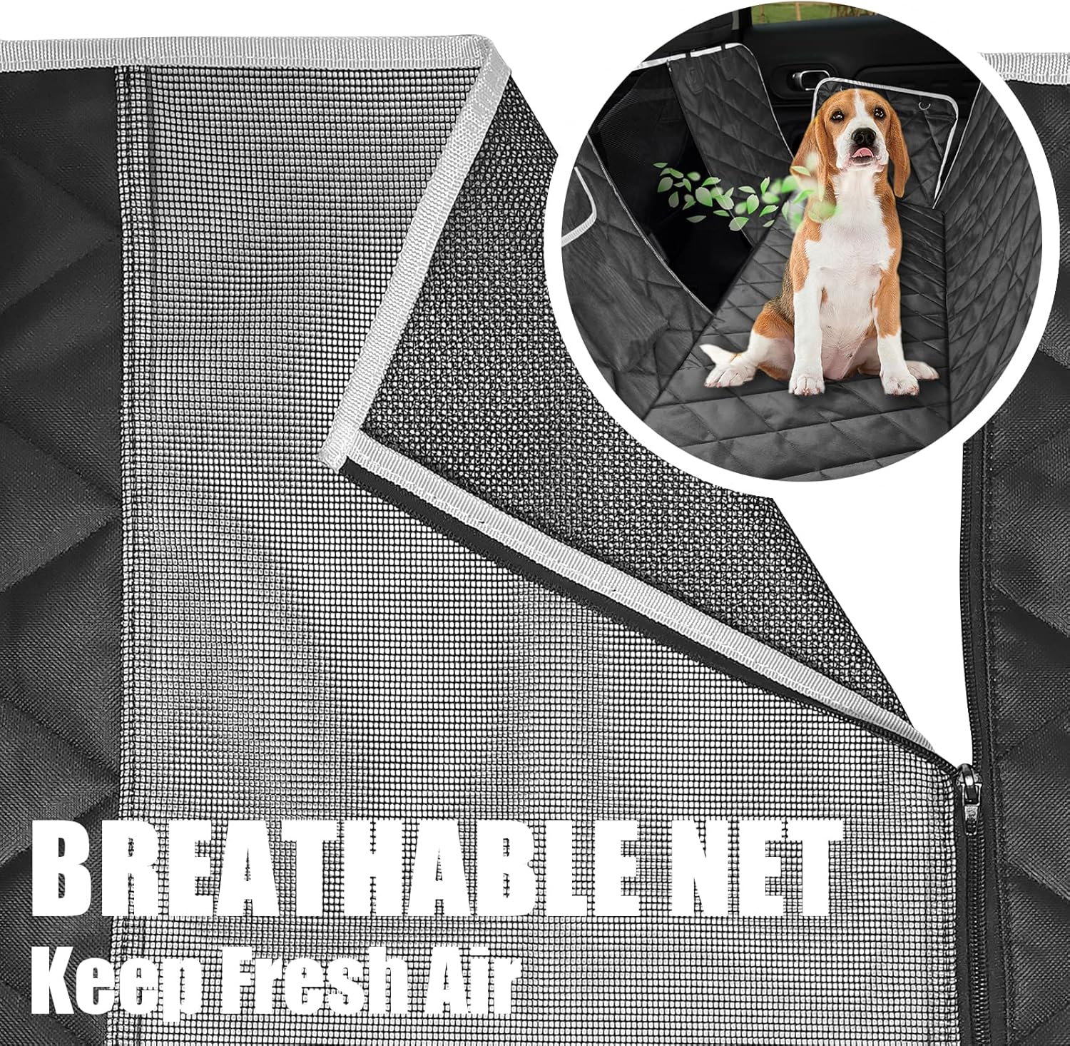 VSPETCC Dog Car Seat Cover,100% Waterproof with Mesh Window And Storage Pocket,Durable Scratchproof Nonslip Dog Hammock with Universal Size Fits for Cars/Trucks/SUV