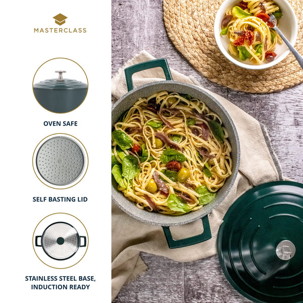 MasterClass Casserole Dish With Lid, Medium 4L/24 cm, Lightweight Cast Aluminium, Induction Hob And Oven Safe, Black