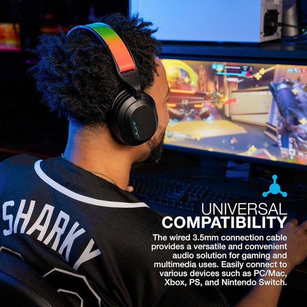 JLab Nightfall Over Ear Wired Gaming Headset - 3.5mm Jack Gaming Headset with Mic for PC/Xbox/ PS5/ PS4/ Nintendo Switch - 50mm Driver, Cloud Foam Cushions & Sound Isolating Inner Shelf