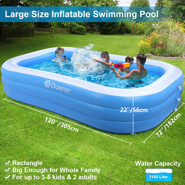 Duerer Inflatable Swimming Pools, 241cm x 142cm x 56cm Inflatable Paddling Pools for Kids Toddlers Adults, Full-Sized Family Blow up Pool Inflatable