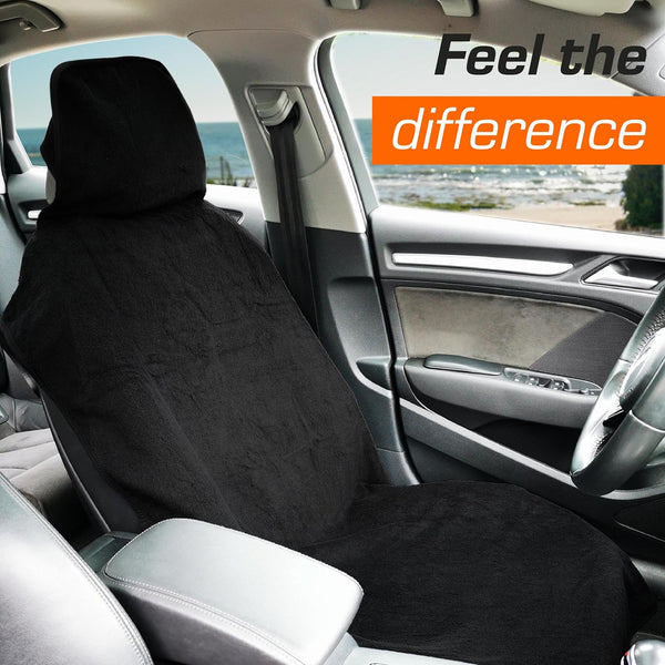 Upgrade4cars 2 x Terry Cloth Car Seat Cover Universal in Black | Anti Sweat Towel Seat Protector perfect for Summer & Sport