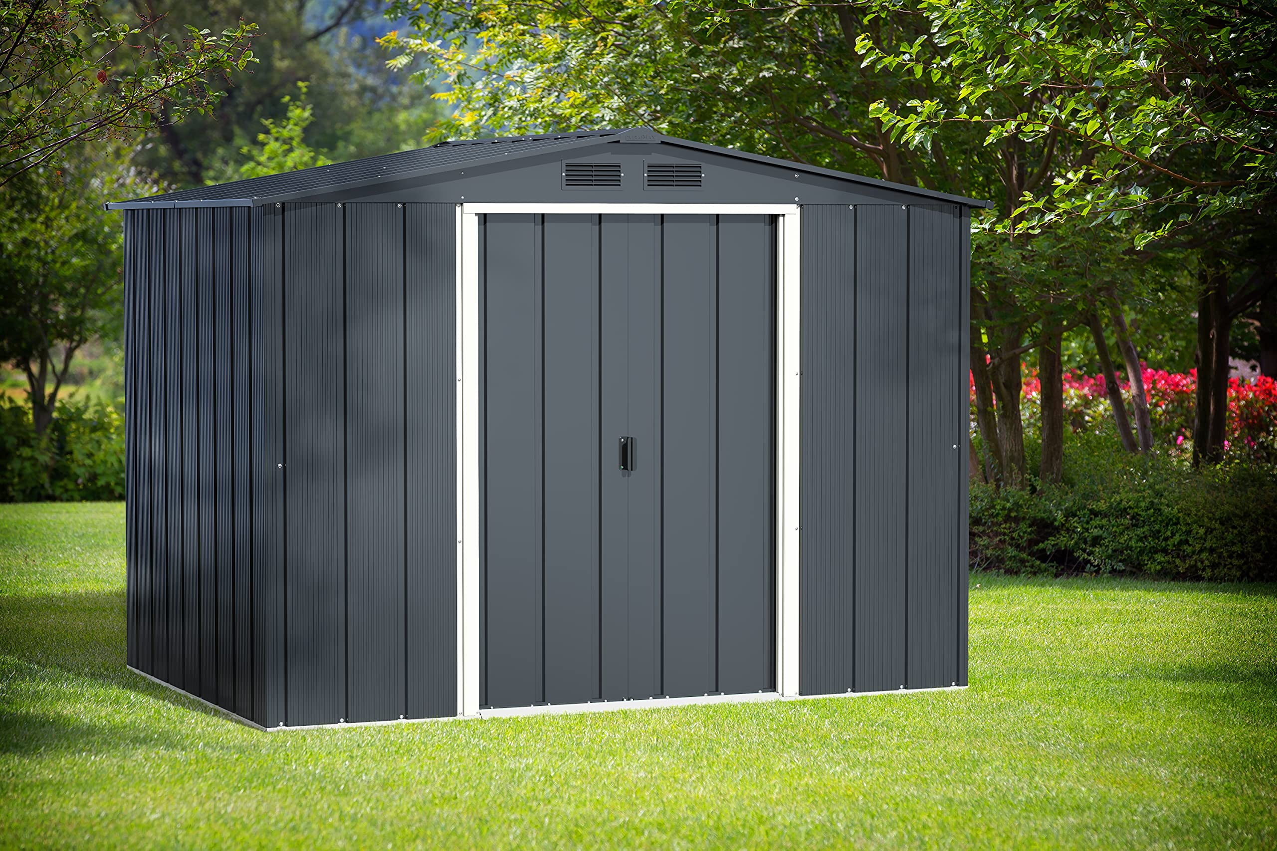 Duramax ECO 8 x 8 (6.35 m2) Metal Garden Storage Shed, Hot-Dipped Galvanized Metal Garden Shed, Tool Storage Shed, Strong Reinforced Roof Structure, Maintenance-Free Metal Shed, Anthracite