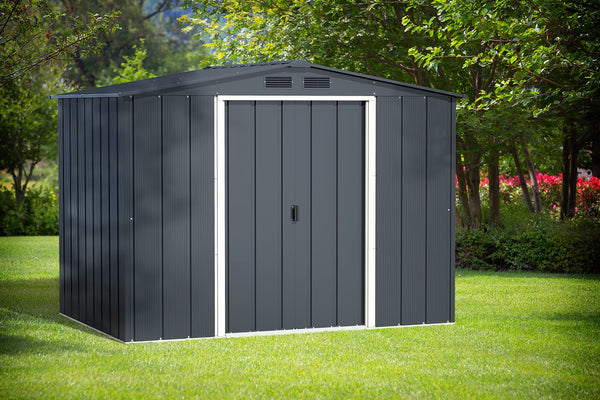 Duramax ECO 8 x 8 (6.35 m2) Metal Garden Storage Shed, Hot-Dipped Galvanized Metal Garden Shed, Tool Storage Shed, Strong Reinforced Roof Structure, Maintenance-Free Metal Shed, Anthracite
