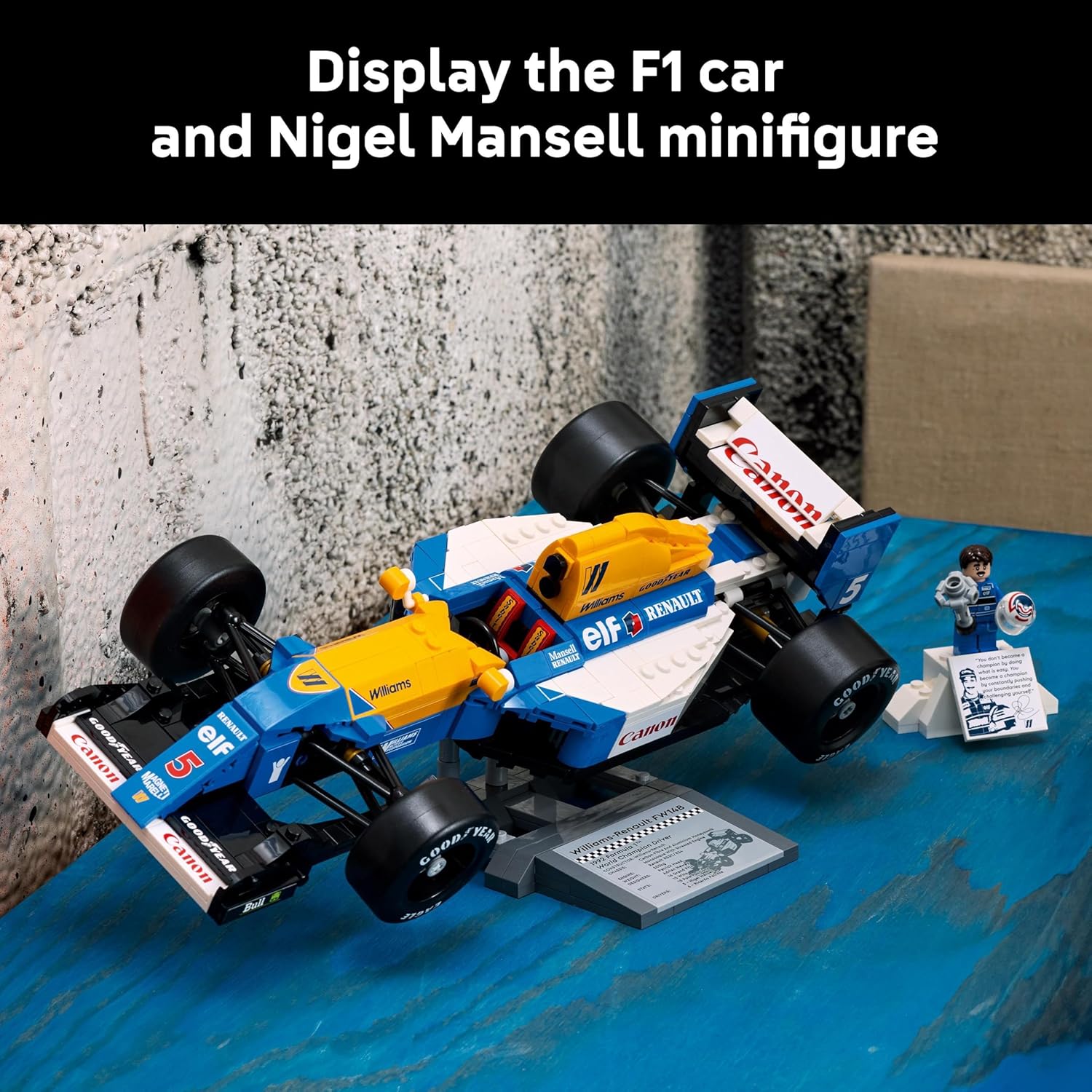 LEGO Icons Williams Racing FW14B & Nigel Mansell - F1 Car Model Set for Adults, with a Collectible Driver Minifigure, Trophy & Display Stand - Gift Idea for Men, Women & Teenage Motorsports Fans 10353