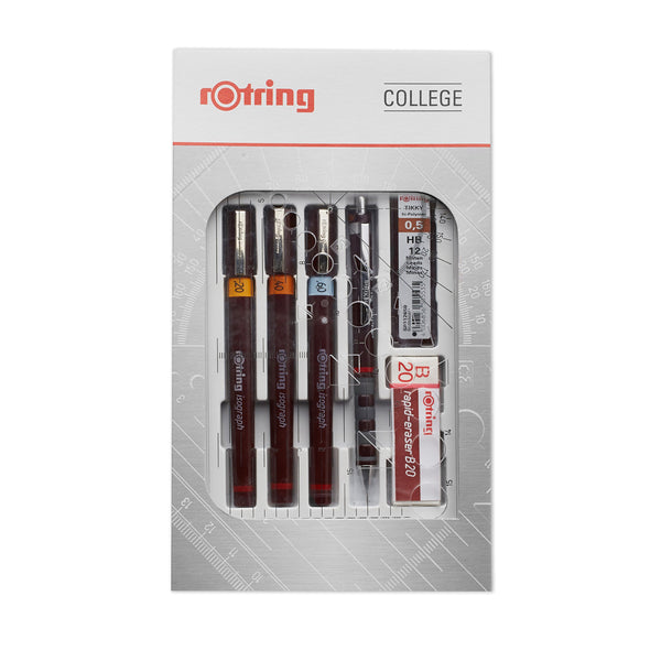 rOtring Isograph Pen Set Technical Pen & Pencil College Set | 3 Pens (0.20mm0.30mm0.50mm) and Mechanical Pencil (0.5mm) + Accessories