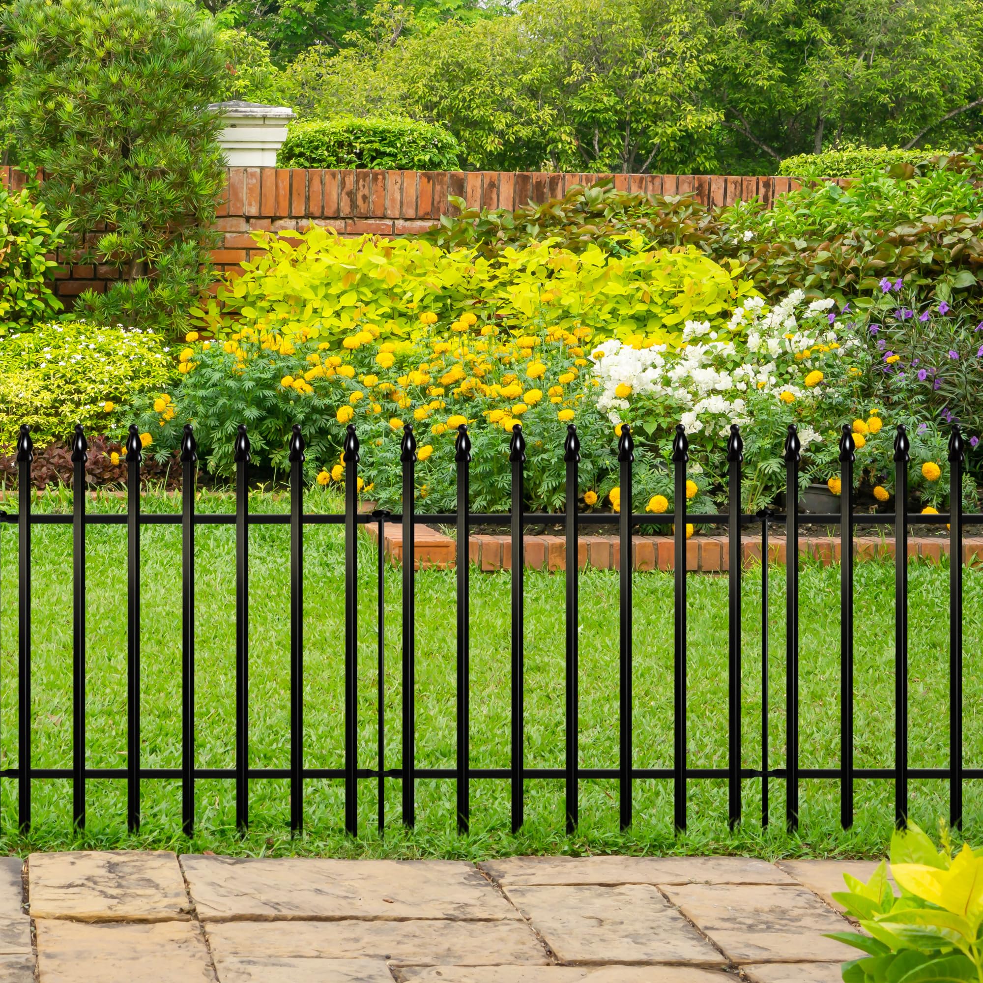 ARIFARO Decorative Metal Garden Fence 61cm high x 61cm Wide 5 Pack, Animal Barrier for Dog Pet, Border Garden Fencing for Outdoor Patio Lawn Yard