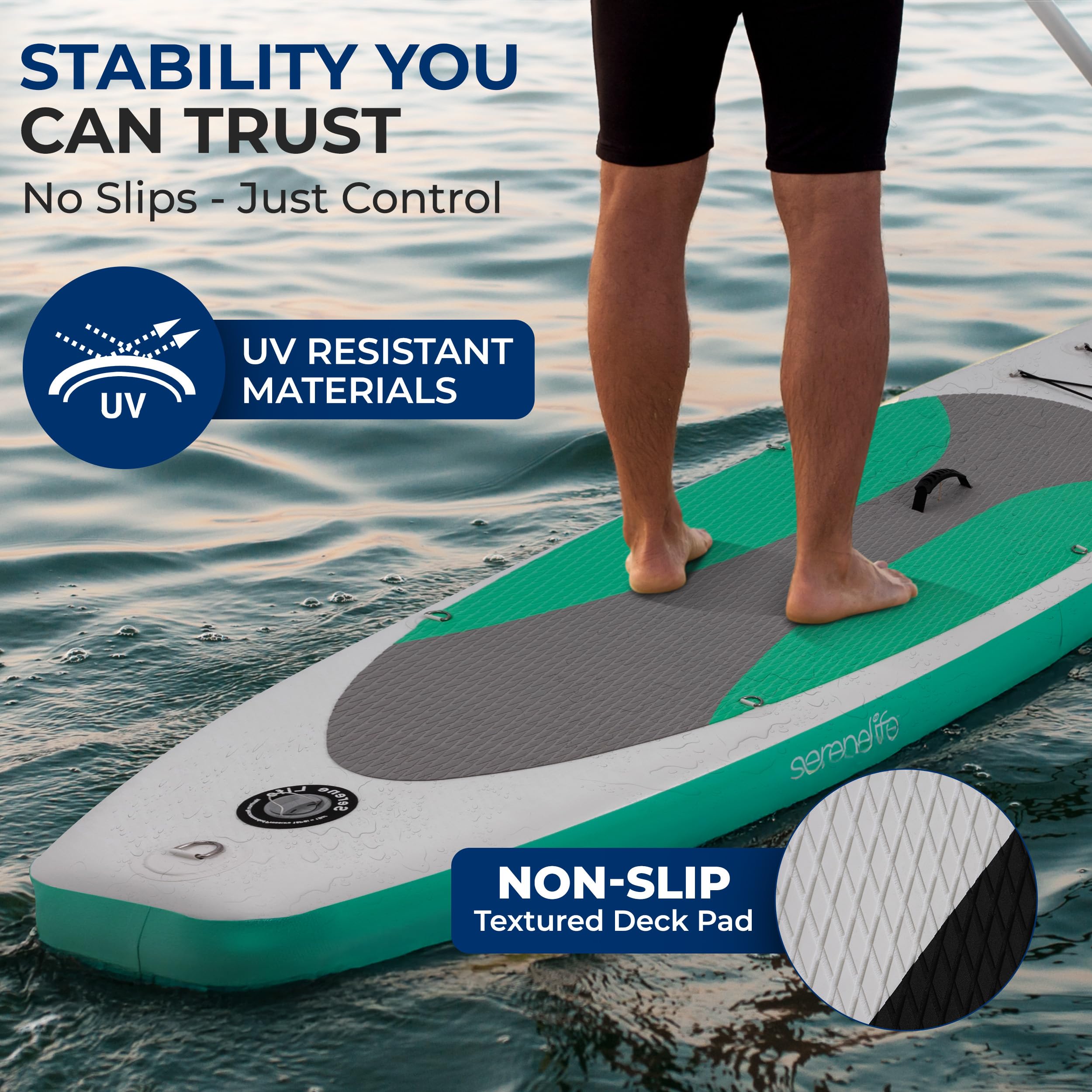 SereneLife Inflatable Stand Up Paddle Board, SUP Board- Paddleboards for Adults & Youth, Surfing Board Kit, 0.63cm Thick Standup Paddleboarding, Non-Slip Deck, Wide Stance, Surf Control w/Backpack