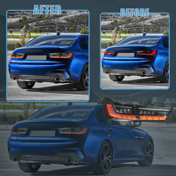 VLAND OLED Rear Lights Compatible with 2013-2018 BMW 3 Series F30 F35 F80 320i 328i 335i Sedan (Not for F31 F34), Tail Lights with Sequential Indicators, E-mark, Red