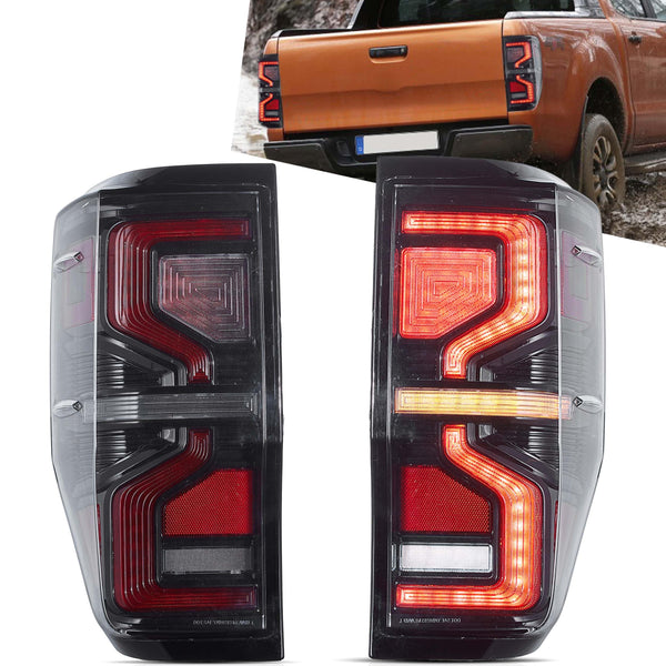 VLAND LED Tail Lights Compatible with Ford Ranger T6 2012-2018, Rear Light with Sequential Turn Signal, w/Dynamic Animation DRL, Smoked