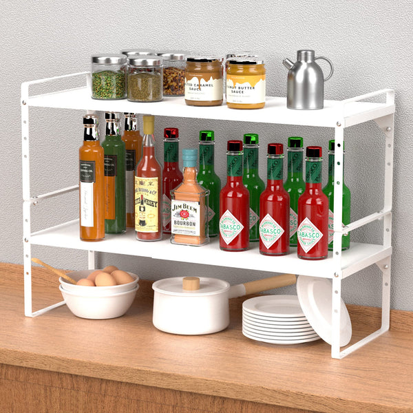 iPEGTOP 2 Pack Expandable Cabinet Storage Shelf Organizer Rack, Heavy Duty Steel Metal Spice Rack Adjustable Height Home Office Pantry Shelf Space for