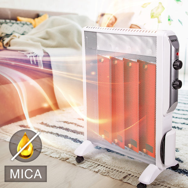 Duronic Electric Heater HV180 WE 2000W Oil Free Radiator Convection Heater Free Standing Radiator Mica Panel Heaters Portable Radiators with Micathermic Panels Convector for Home, Bedroom, Office