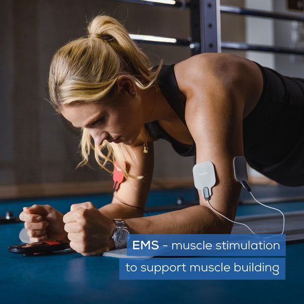 Beurer EM59 Digital TENS/EMS Device with Heat, 4-in-1 stimulation device for pain therapy, muscle stimulation, massage and heat therapy, 4 electrodes, 70 programmes, 50 intensity levels