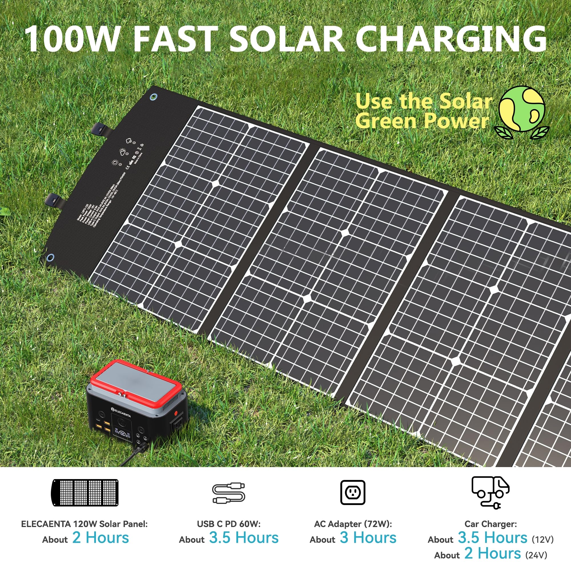 ELECAENTA Portable Power Station, 200Wh LiFePO4 Battery 6x Lifespan, AC200W (Peak 400W) Pure Sine Wave, Ultra-Light 2KG, Solar Generator for Outdoor Camping RVs Home Use