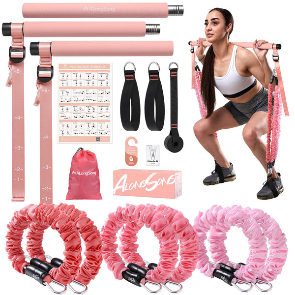 ALongSong Pilates Equipment Pilates Reformer With 6 Resistance Bands 20/30/40lbs Anti-Snap Protection For Home Gym Workout Yoga Twisting Squat