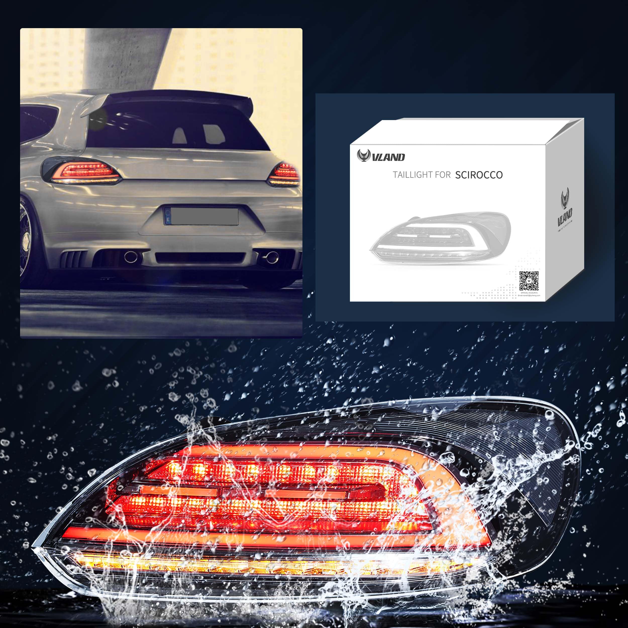 VLAND Rear Lights Fit for 2009-2014 Scirocco 1.4, 2.0, R version, Tail Lights with Dynamic Startup DRL, W/Sequential Turn Signal, Smoked