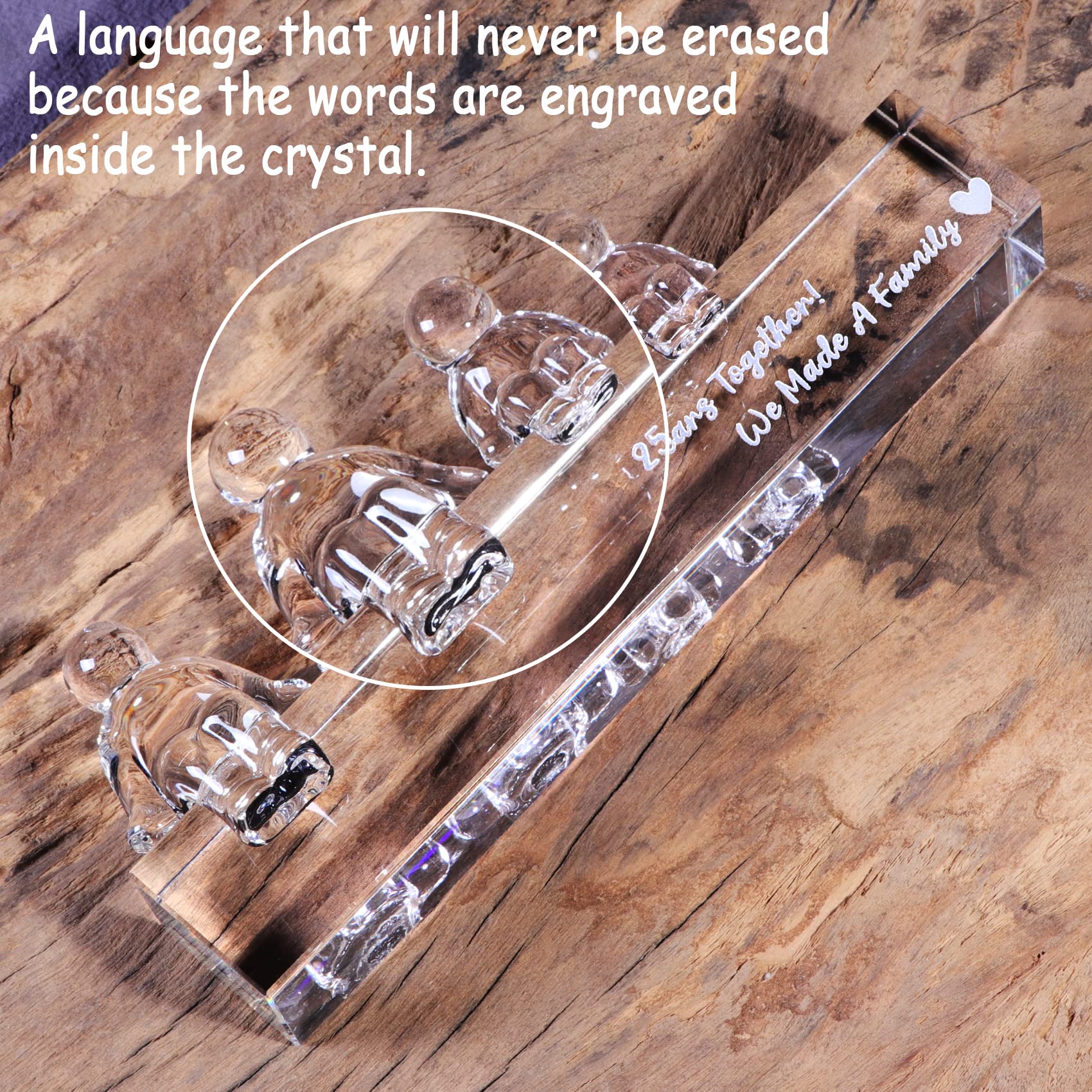 Movdyka Crystal Silver 25th Wedding Gifts on Anniversary for Her Wife, 25 Years Together We Made A Family Glass Ornament Keepsake for Parents (2