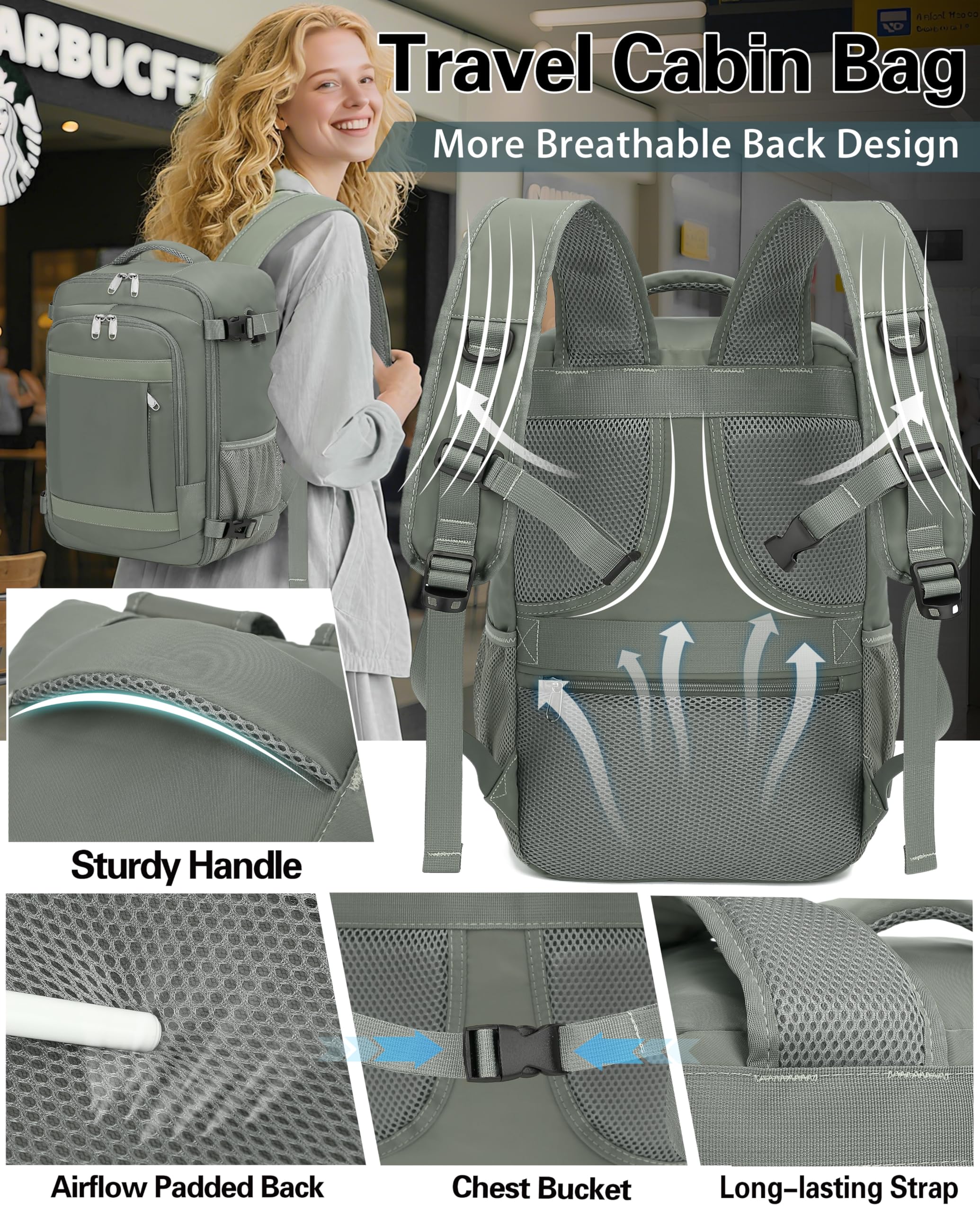 KLOSTAIN for Easyjet Cabin Bag 45x36x20 Travel Backpack Hand Luggage Carry-ons Bag Laptop Backpack Ruscksack for Airplanes Flight New Easyjet Underseat Cabin Bags Fit 14" Laptop Navy