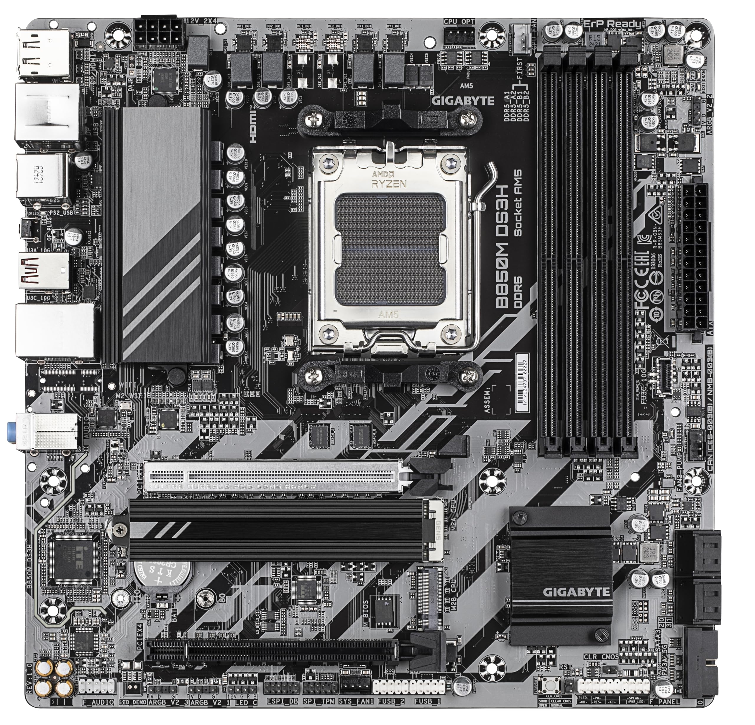GIGABYTE B850 AORUS ELITE WIFI7 Motherboard - AMD Ryzen 9000 Series CPUs, 14+2+2 Phases Digital VRM, up to 8200MHz DDR5 (OC), 1xPCIe 5.0 + 2xPCIe 4.0 M.2, 2.5 LAN, WIFI 7, USB 3.2 Gen 2x2